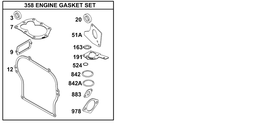 Engine Gasket Set Diagram and Parts List for 133232-1012-XX  Briggs and Stratton Engine